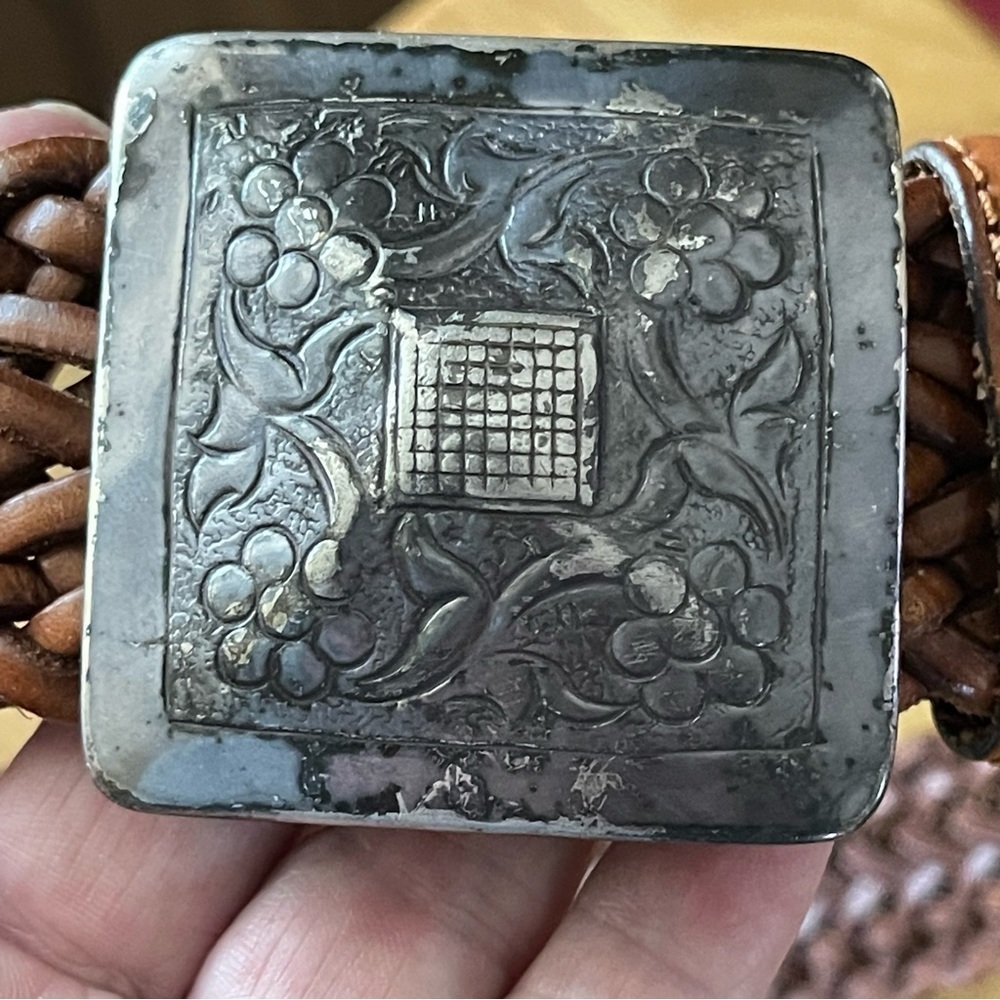Warm Brown Woven Leather Belt with Large Square Buckle Size Small - Picture 10 of 10